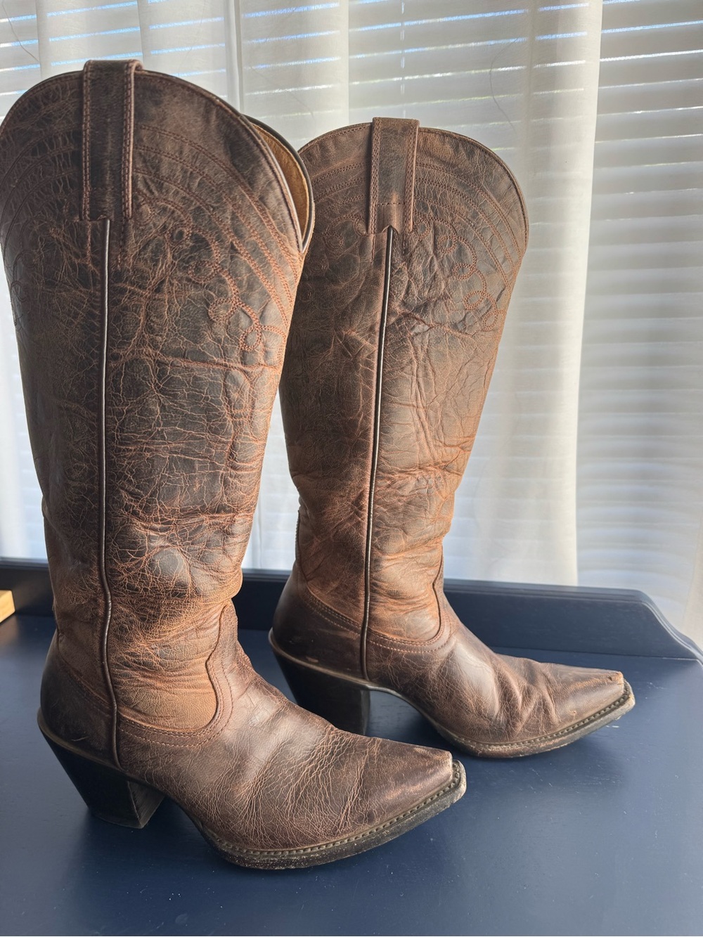 Shyanne Brown Distressed Leather Western Heeled Boots